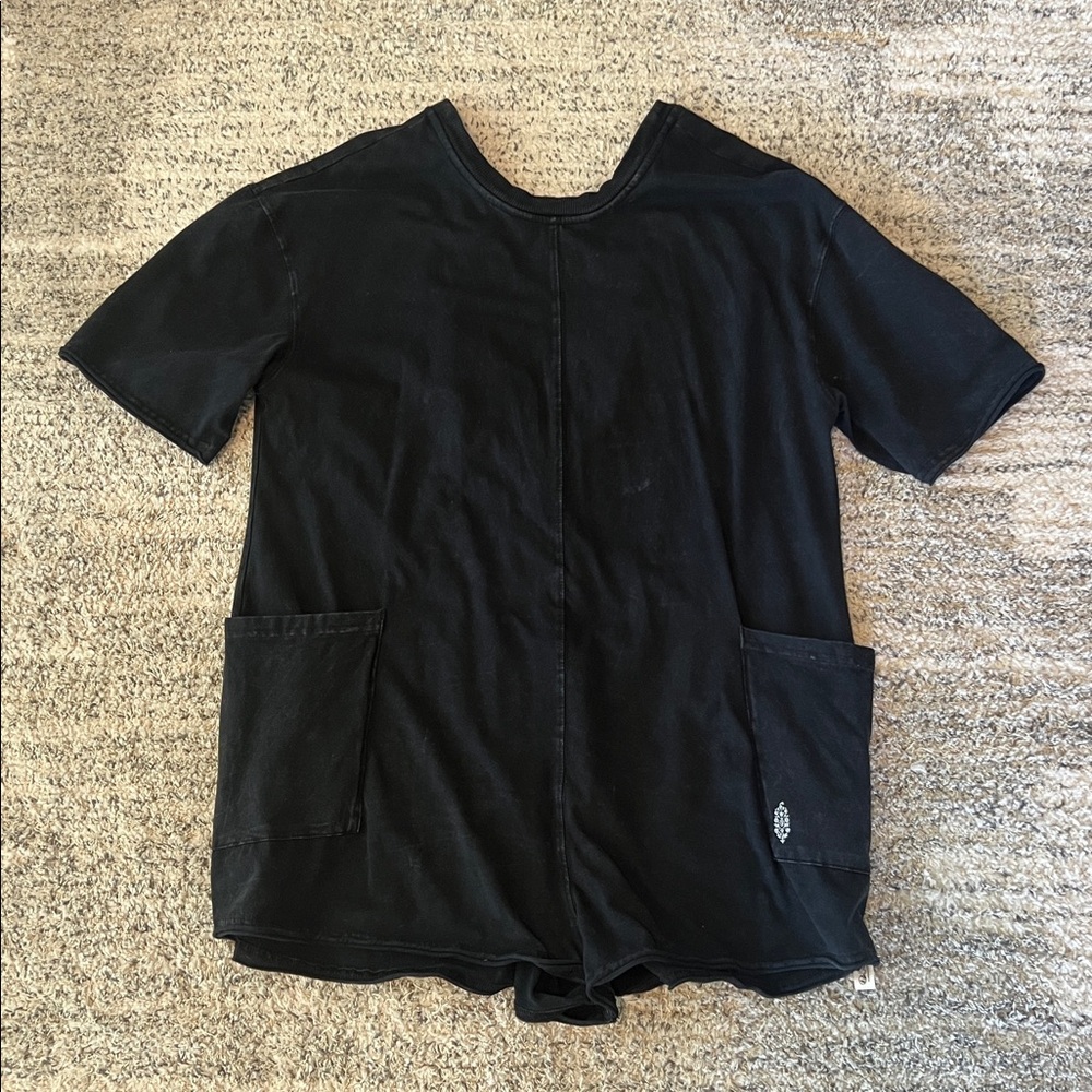 Free People Hot Shot Tee Playsuit - Black XS